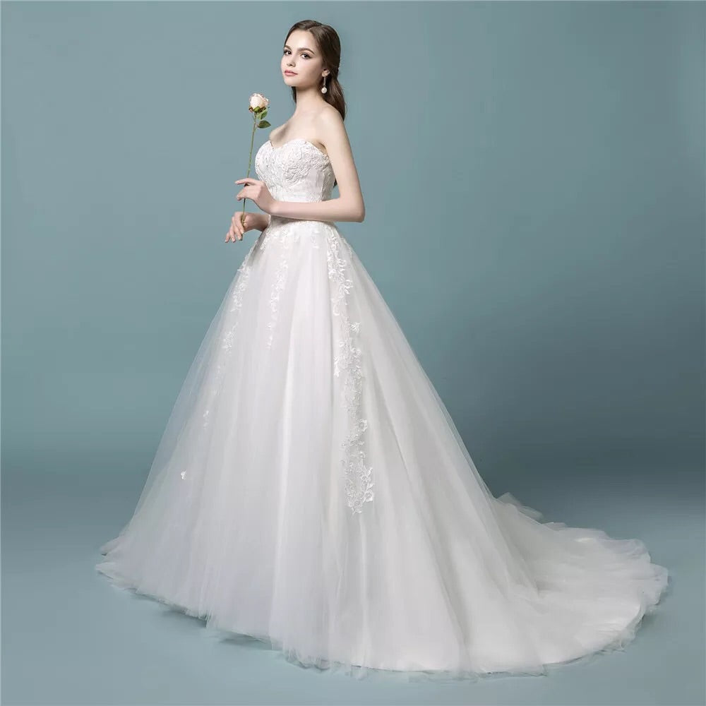 Alonlivn Elegant V-Neck Ball Gown Wedding Dresses With Beading Embroidery  Lace Off Shoulder Sleeves Princess Bridal Skirts - AliExpress